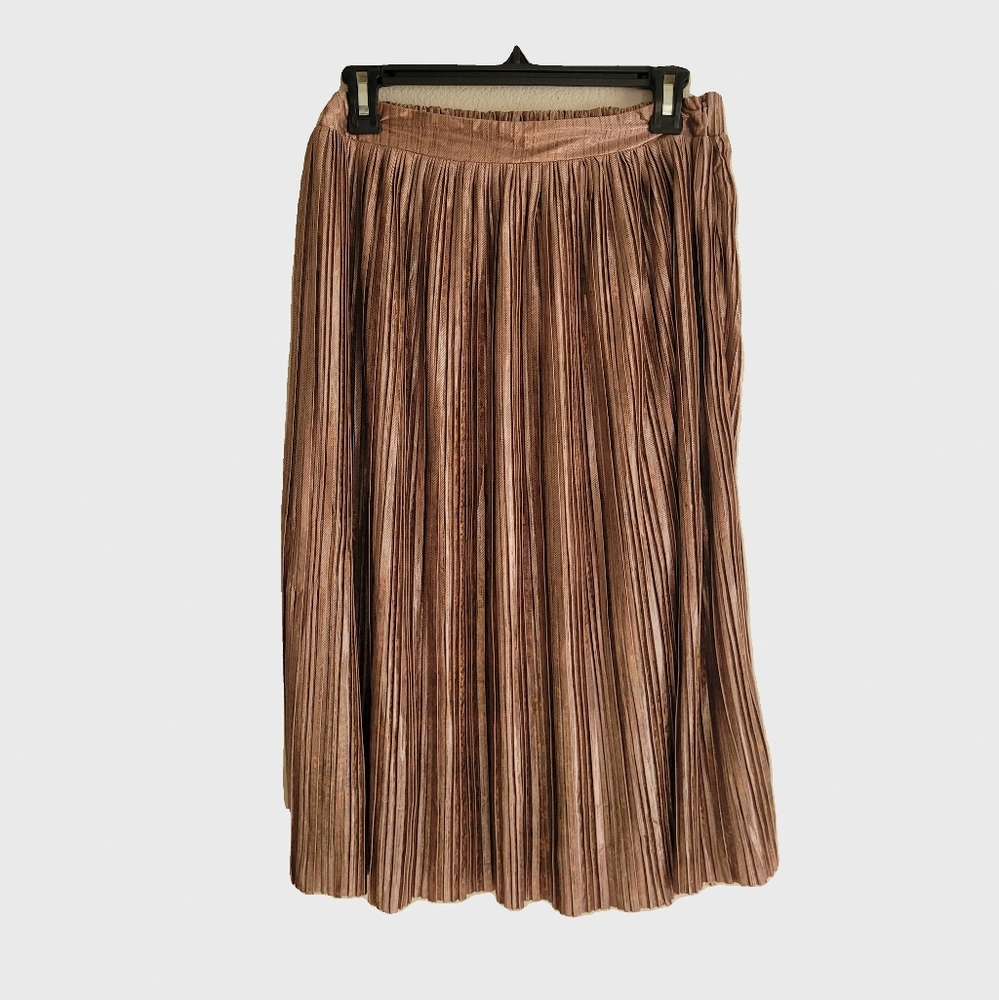 Rose gold pleated midi skirt